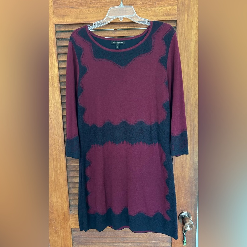 BANANA REPUBLIC Lace Trim Sweater Dress with 3/4 Wide Sleeve Size Petite L